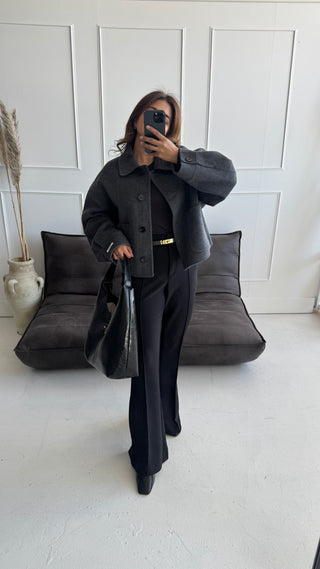 Wool blend Grey jacket with pockets - Alicia - Fash Focused