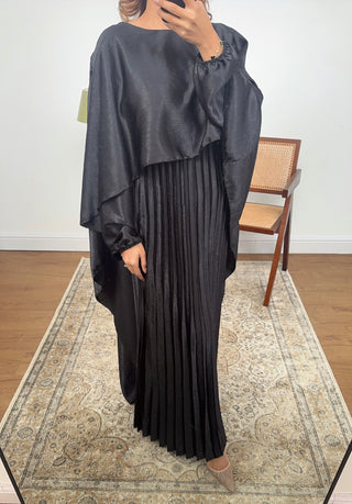 Black pleated cape dress -mula - Fash Focused