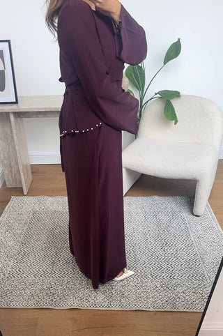 Plum waist pearl dress with back tie - nena