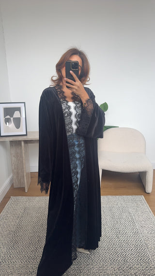 Black velvet lace abaya- layla