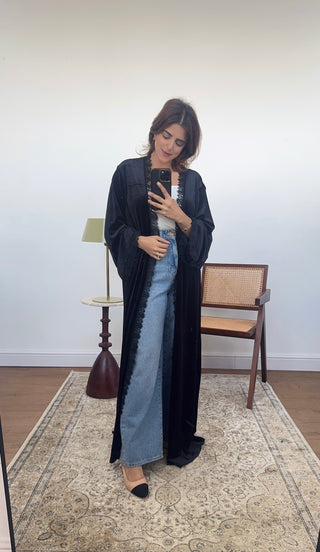 Black velvet lace abaya- hala - Fash Focused