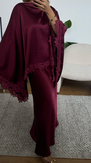 Burgandy satin lace two piece- luna