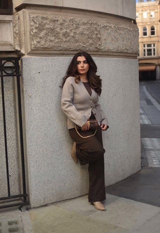 taupe  cardigan with pockets - Indy - Fash Focused