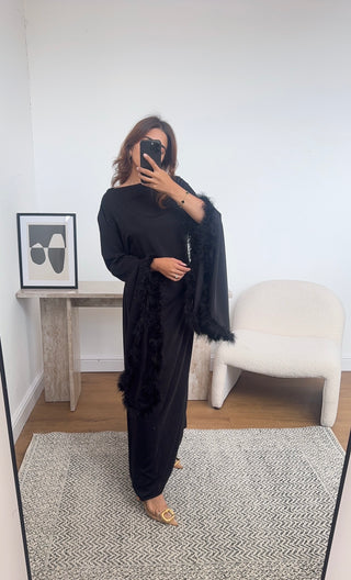 Black faux feather dress- tina - Fash Focused