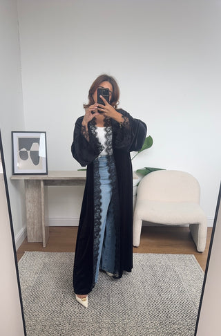 Black velvet lace abaya- layla