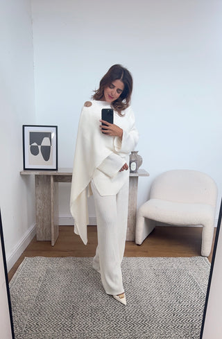 Ivory scarf coord with gold brooch- imani - Fash Focused