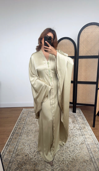 Green butterfly kaftan with beadwork- ayma - Fash Focused