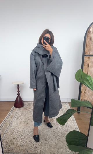 Charcoal coat with scarf- margot