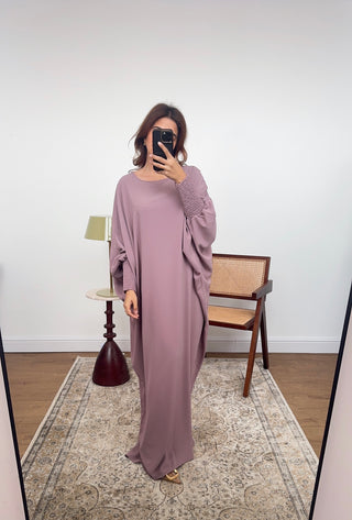 Lilac basic abaya with elasticated sleeve- Dina - Fash Focused