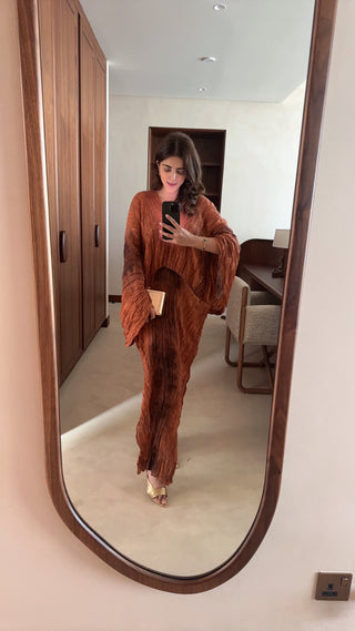 Orange long flare sleeve dress- siena - Fash Focused