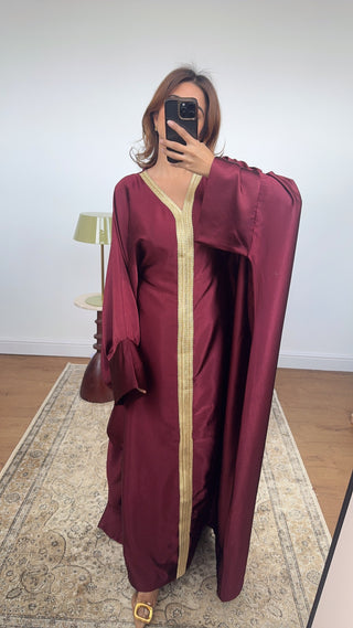 Burgandy butterfly kaftan with gold detail- fria - Fash Focused