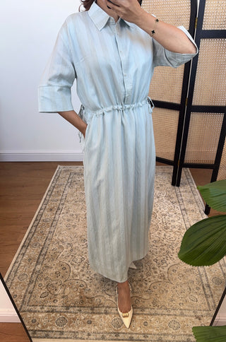 Powder blue stripe collar dress- iris - Fash Focused