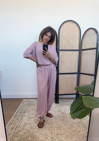 Wine gingham coord- rera