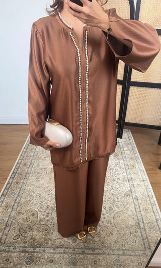 Brown pearl lace coord-Aleen - Fash Focused