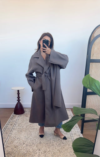 Taupe coat with scarf- margot