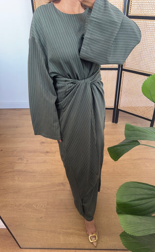 Olive stripe wrap dress