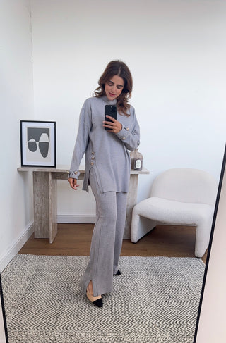 Grey High neck coord with buttons - laia - Fash Focused