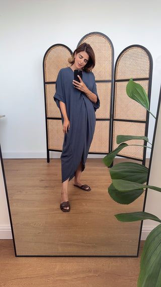 Charcoal short sleeve knot dress- esme