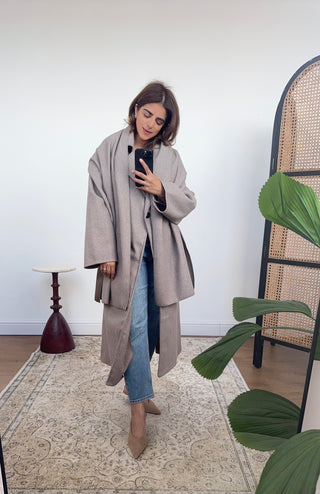 Taupe coat with scarf- margot