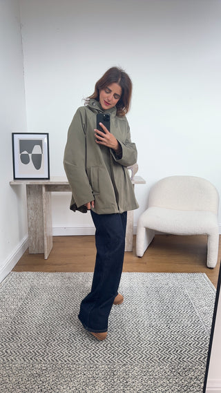 Olive short trench coat with zip-zoya - Fash Focused