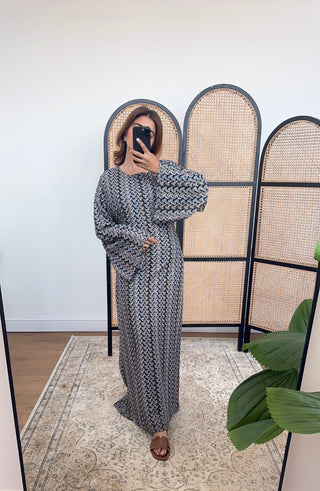 Black Zigzag crochet dress with belt- yaita