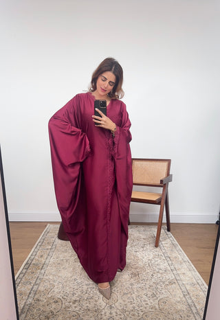 Burgandy butterfly lace detail kaftan- vela - Fash Focused