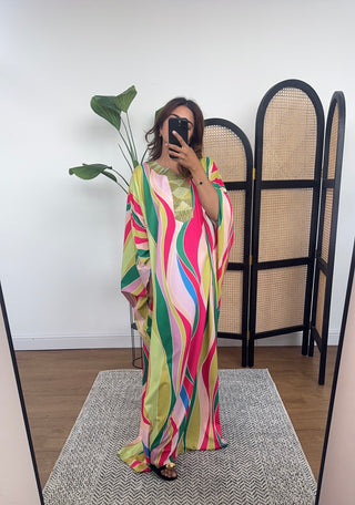Pink/lime kaftan dress- yair (up to plus) - Fash Focused