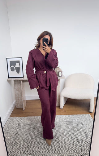 Burgandy suede blazer two piece- eila - Fash Focused