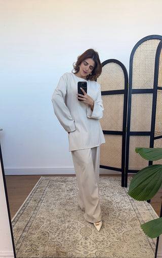 Cream minimal seam detail set- baya - Fash Focused