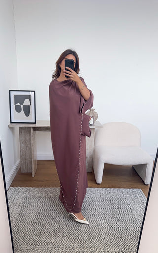 Mauve pearl scarf dress with back tie - tia