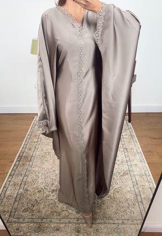 Taupe butterfly lace detail kaftan- vela - Fash Focused