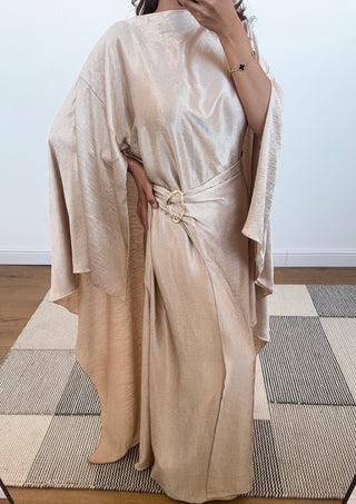 champagne crinkle cape dress - alya - Fash Focused