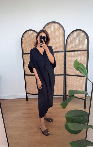 Black short sleeve knot dress- esme
