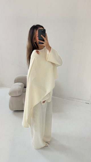 Ivory scarf coord with gold brooch- imani - Fash Focused