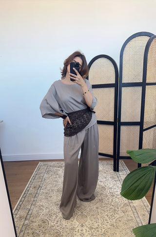 Taupe flowy coord set- naiara - Fash Focused