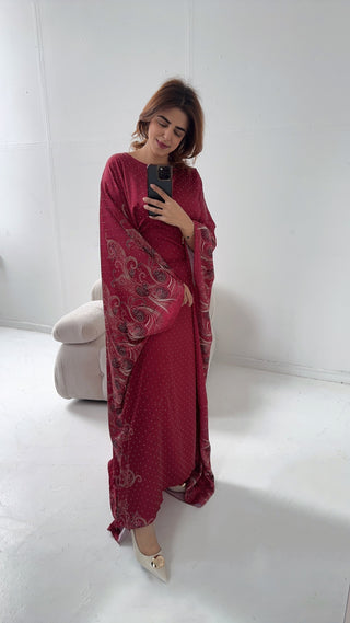 Wine printed diamente kaftan- rimal - Fash Focused