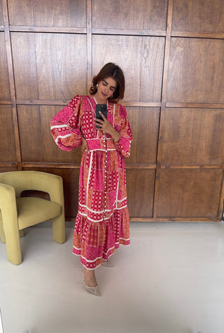 Fuscia patchwork dress- rosalia