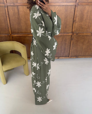 Olive embroidered fishtail dress- darla