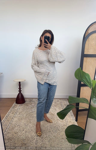 Cream lace assymetric top- Lana