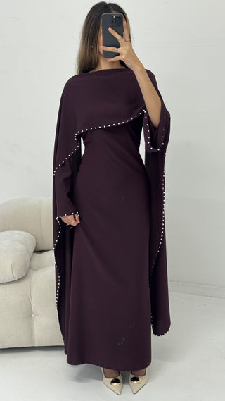 Plum pearl cape dress- sisi - Fash Focused