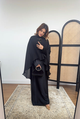Black two piece pleated cape dress- lulwa - Fash Focused