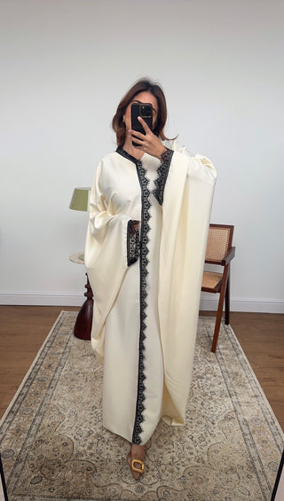 Ivory/ black butterfly lace detail kaftan- vela - Fash Focused