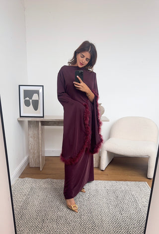 Plum faux feather dress- tina - Fash Focused