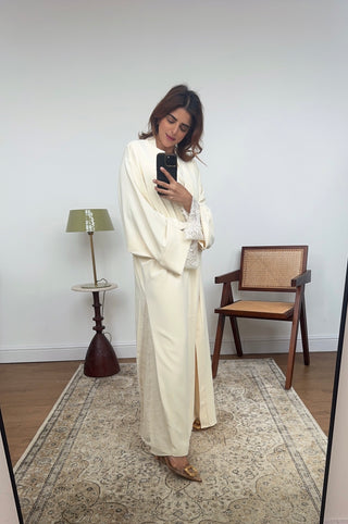 Vanilla lace detail kimono two piece - amani - Fash Focused