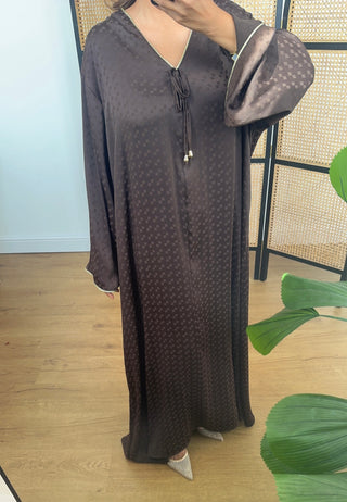 Coco satin check long sleeve dress