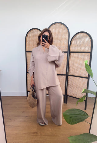 Taupe coord with mandarin collar- mila
