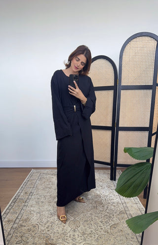 Black flowing buckle detail dress- saia - Fash Focused