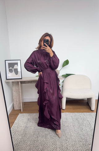 Plum high neck long dress- aurelia