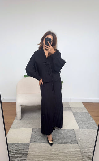 Black knitted wrap tie coord with skirt - Nina - Fash Focused