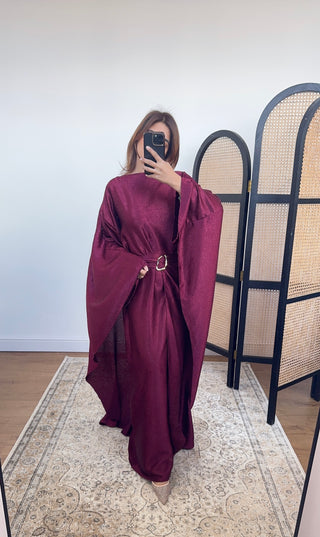 Burgandy crinkle cape dress - alya - Fash Focused